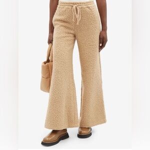 NWT STAUD Rabbit Fleece Wide-Leg Flare Trousers in Latte Beige Tan Size Medium